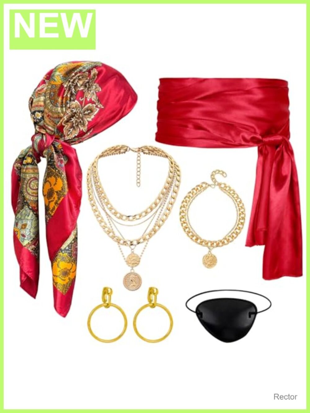 7pc Pirate Costume Accessory Set Bandana Sash Eyepatch Renaissance Halloween